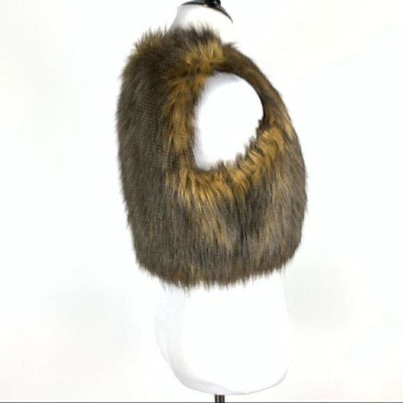 INC International concepts faux fur vest size P brown vegan shrug fall western - Picture 3 of 8